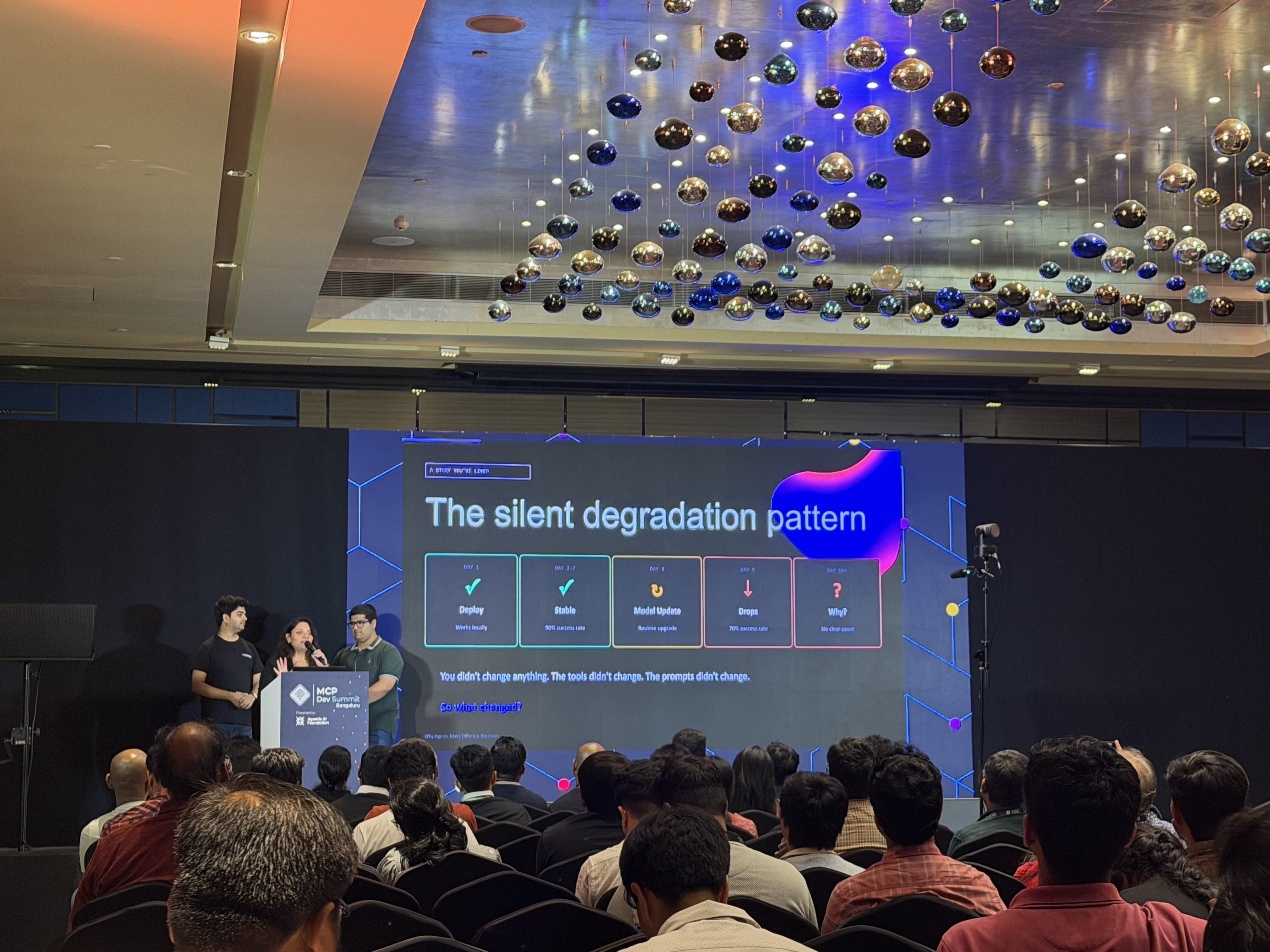Jyoti speaking at MCP Dev Summit in front of an audience